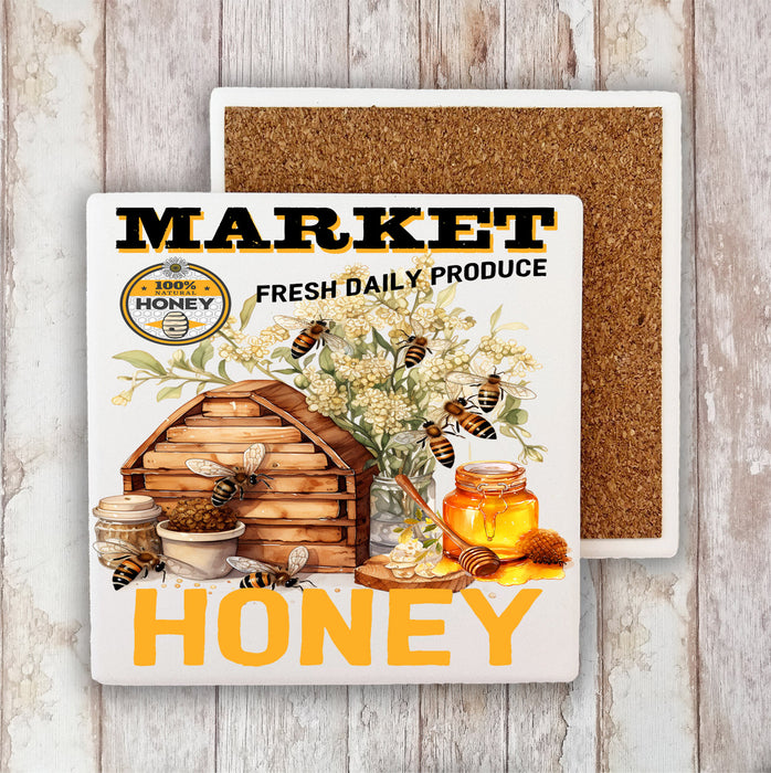 Honey Bees Country Market Stone Coaster