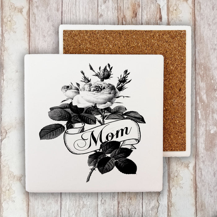 Mom Rose Tattoo Stone Coaster