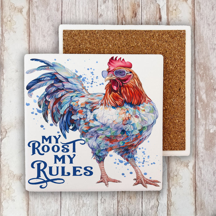 My Roost My Rules Country Rooster Stone Coaster