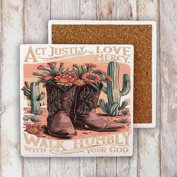 Walk Humble with God Western Spiritual Stone Coaster