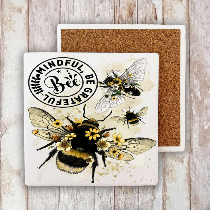 Bee Mindful Be Grateful Spiritual Stone Coaster