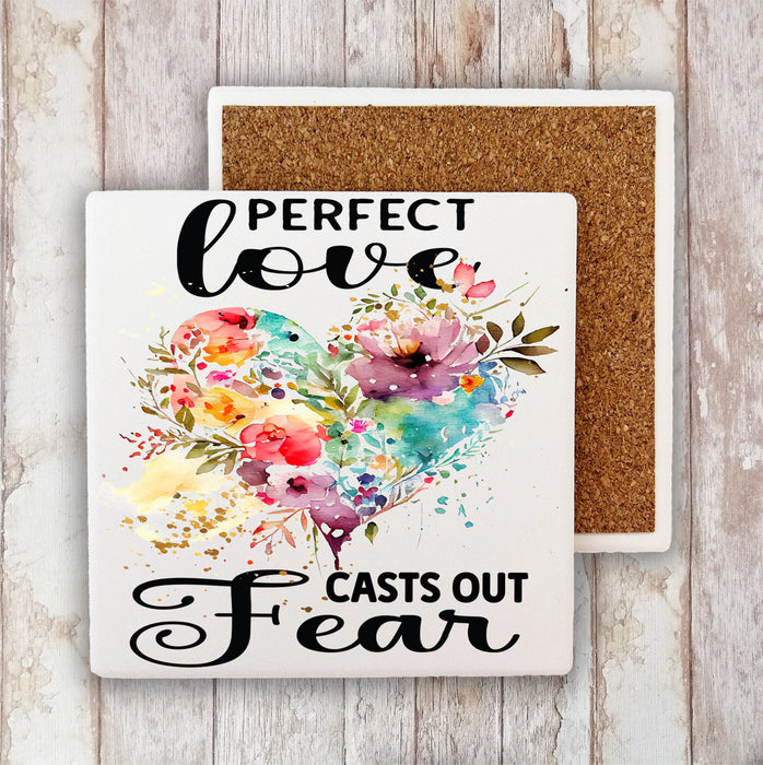 Perfect Love Cast Out Fear Spiritual Stone Coaster