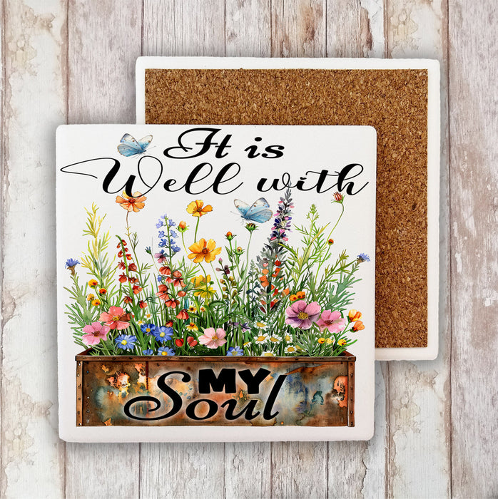 It Is Well with My Soul Flowers Spiritual Stone Coaster