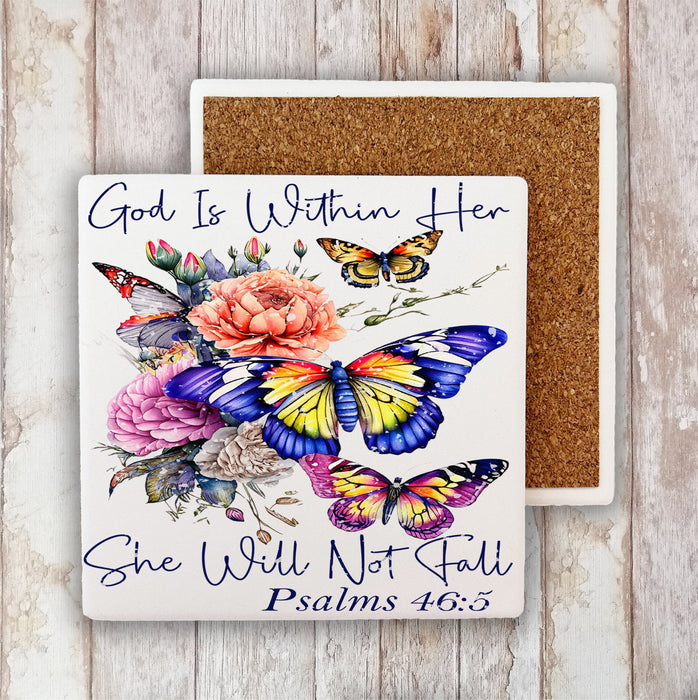 She Will Not Fall Butterfly Spiritual Stone Coaster