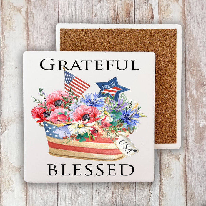 4th of July Patriotic Grateful Blessed Coaster