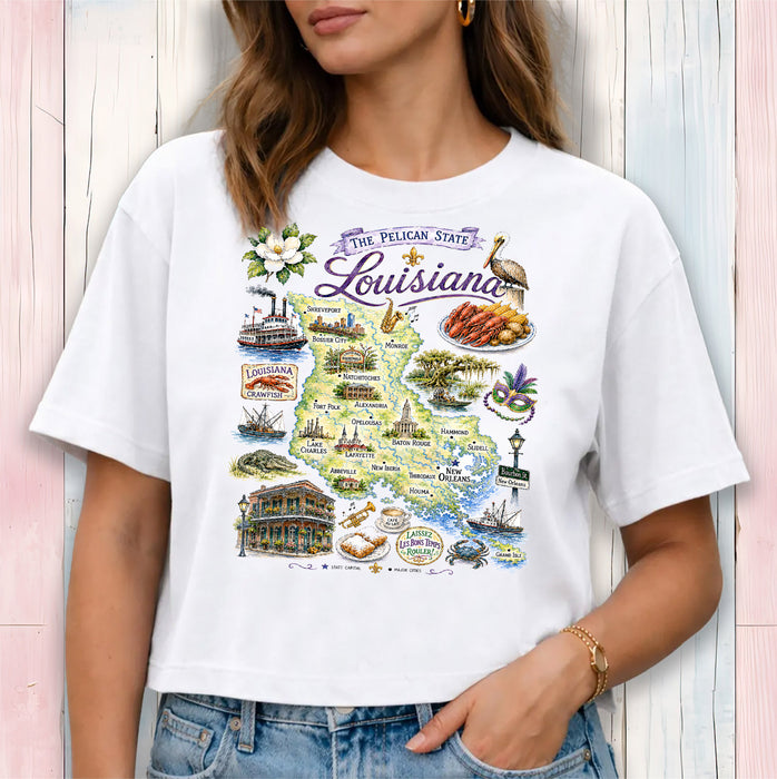 Louisiana State Map Souvenir Cropped T-Shirt