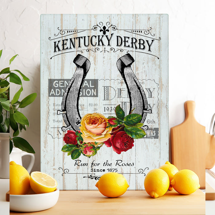 Kentucky Derby Horse Shoe Roses Glass Cutting Board Trivet