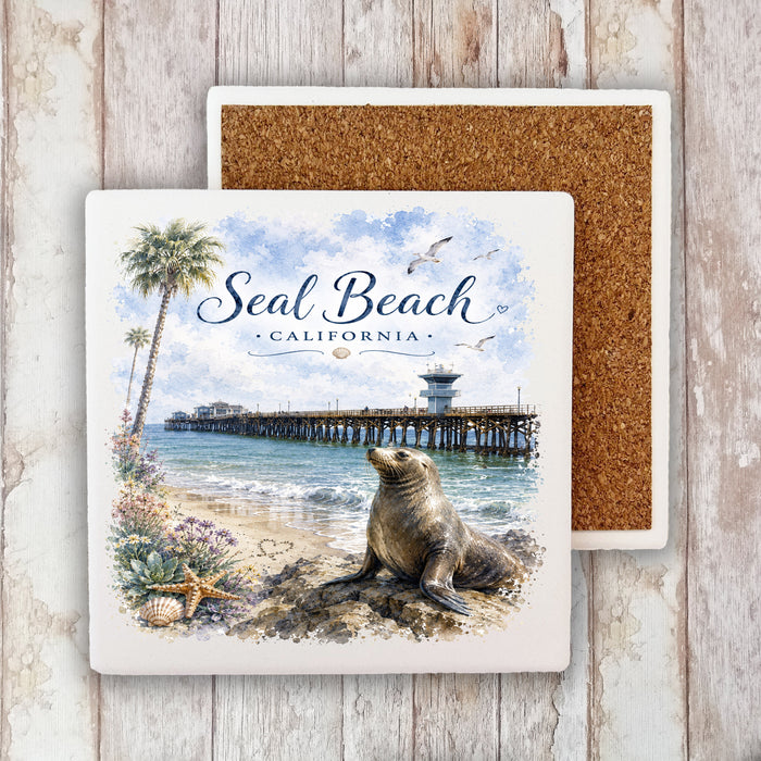 Seal Beach California Souvenir Stone Coaster