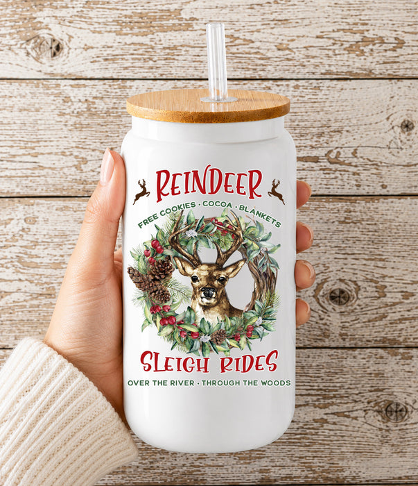 Christmas Reindeer Sleigh Rides Glass Cup