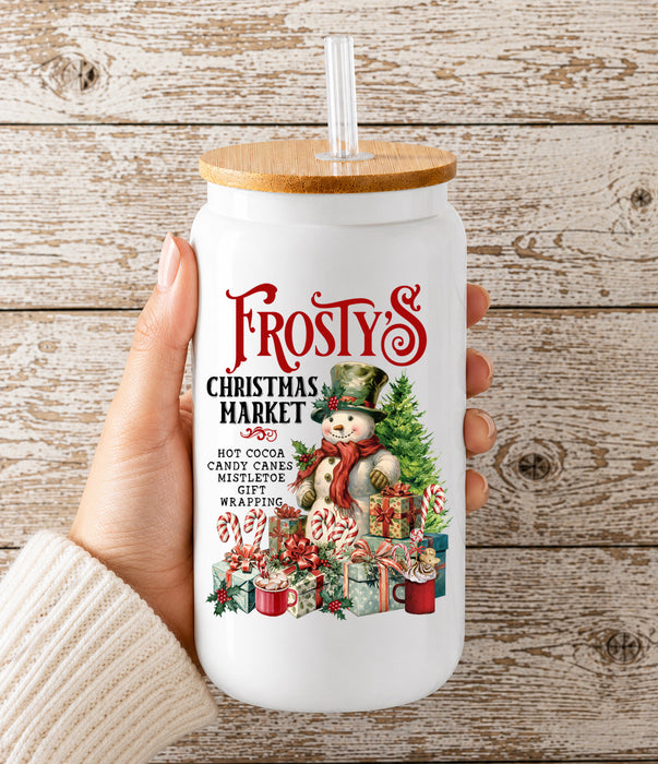 Frosty's Christmas Market Snowman Glass Cup