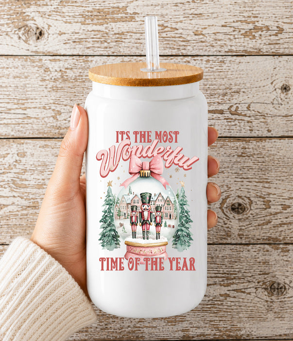Pink Christmas Nutcracker Snow Globe Glass Cup
