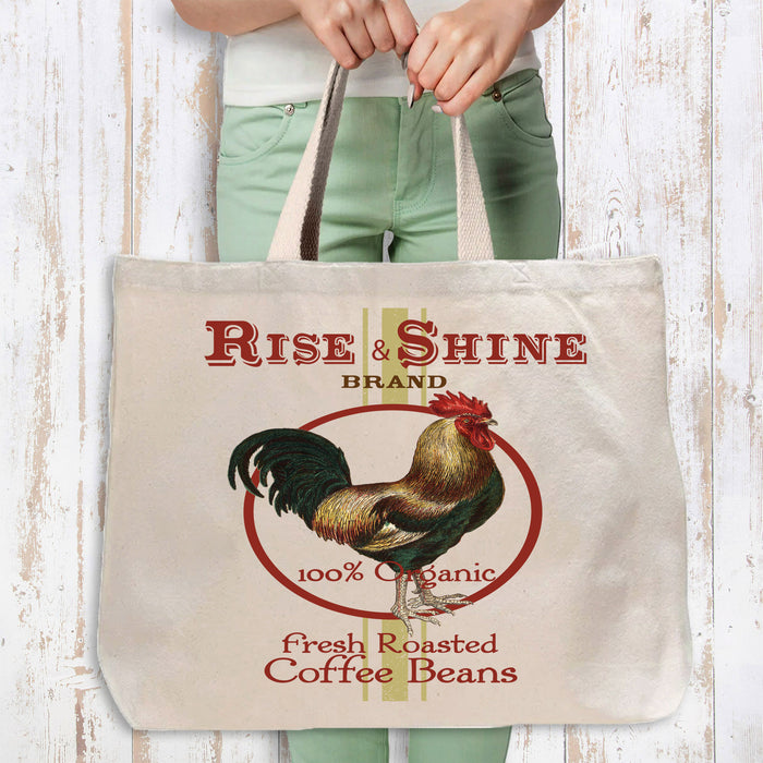 Rooster Rise and Shine Brand Canvas Tote Bag-Large