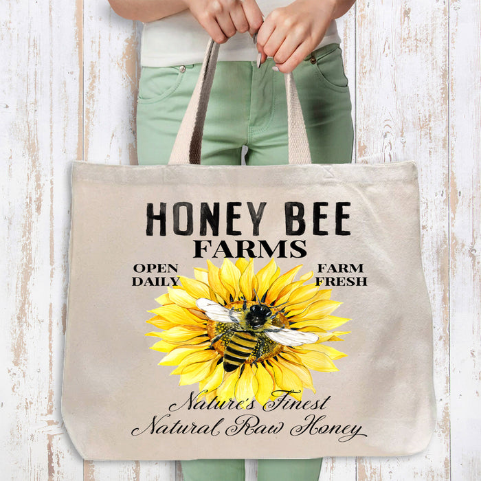 Honey Bee Farms Sunflower Canvas Tote Bag-Large