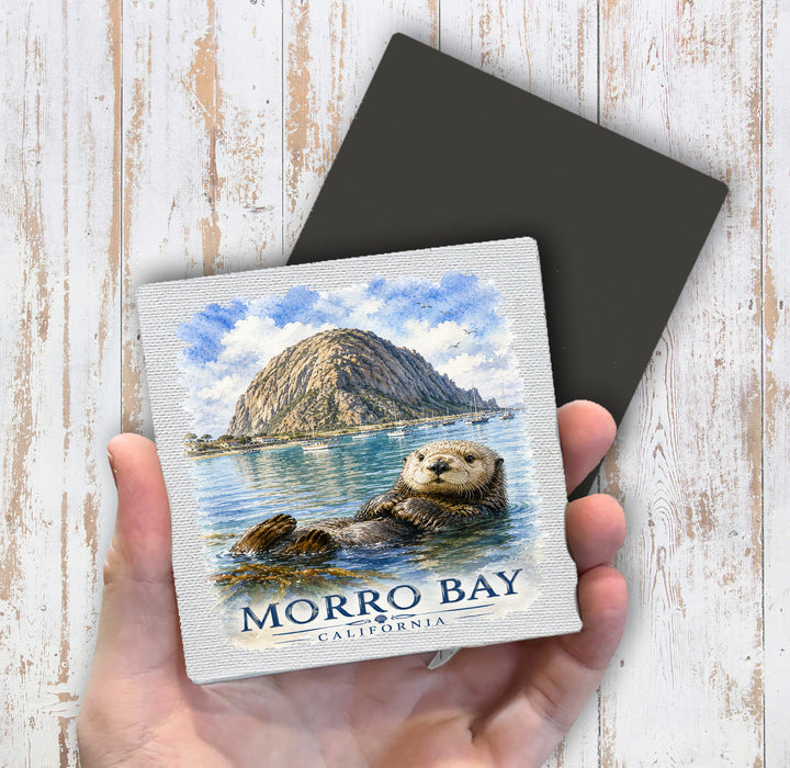 Morro Bay Otter with Rock Magnet Fridge