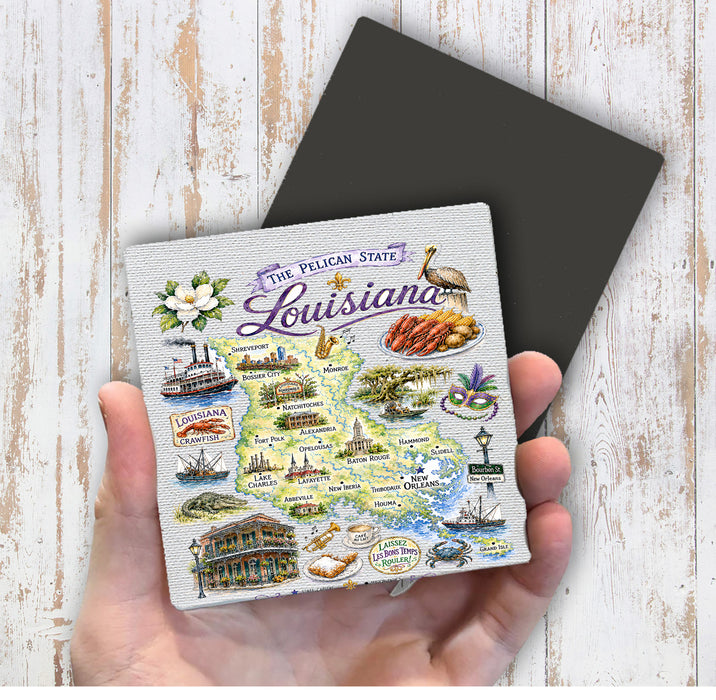 Louisiana State Map Souvenir Magnet Fridge