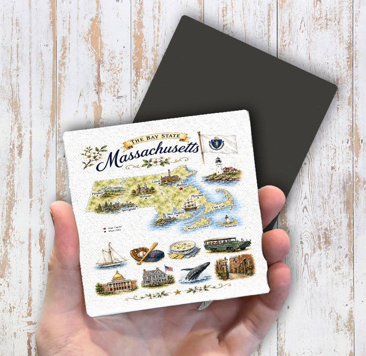 Massachusetts State Landmark Map Magnet Fridge