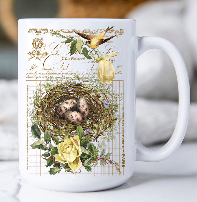 Vintage Shabby Chic Birds Nest Roses Coffee Mug