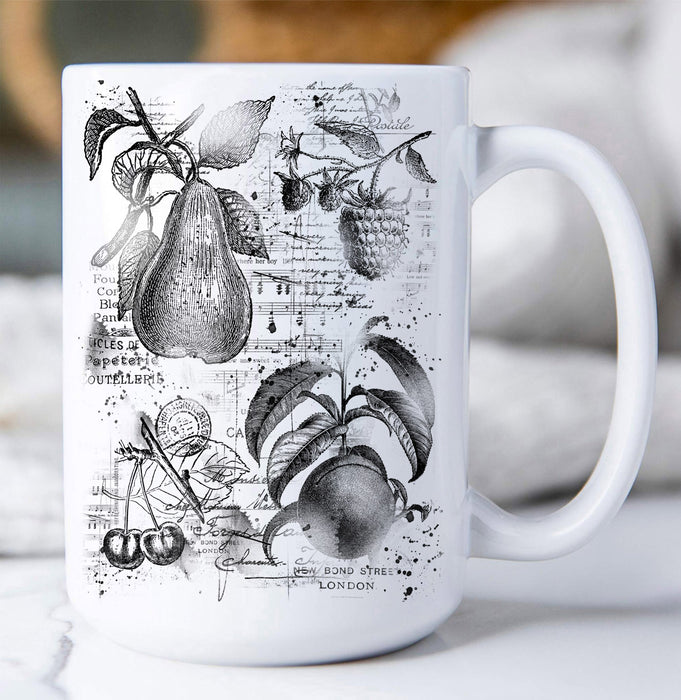 Vintage Shabby Fruits Pears, Cherries Coffee Mug
