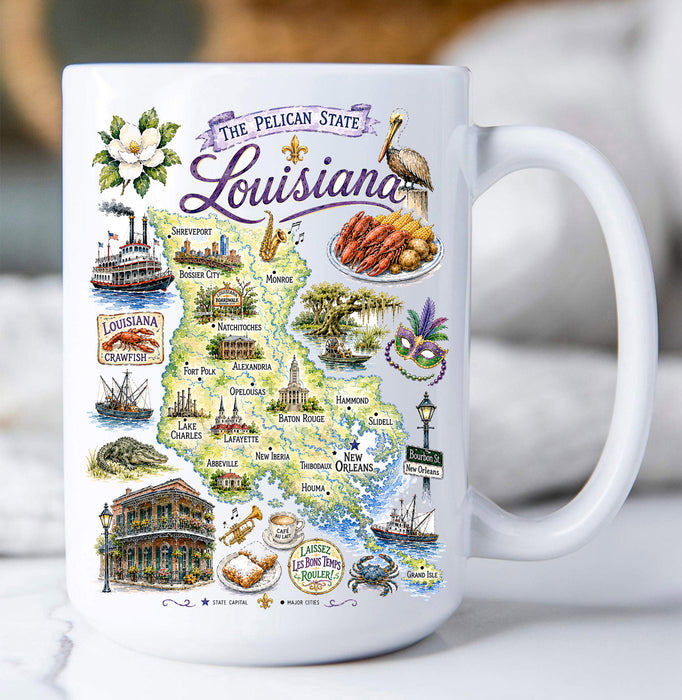 Louisiana State Map Souvenir Coffee Mug