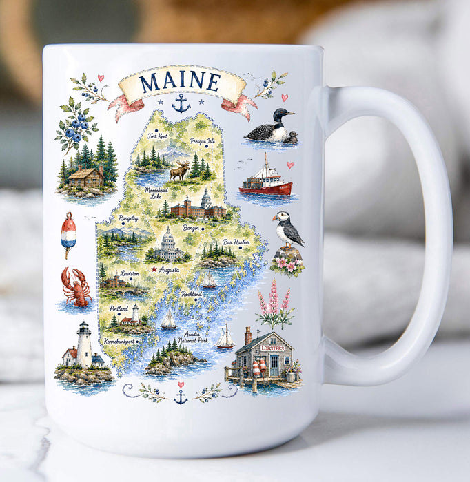Maine State Landmark Map Coffee Mug