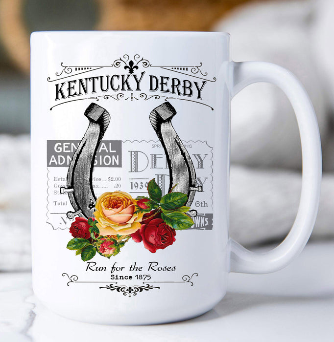 Kentucky Derby Horse Shoe Roses Coffee Mugs
