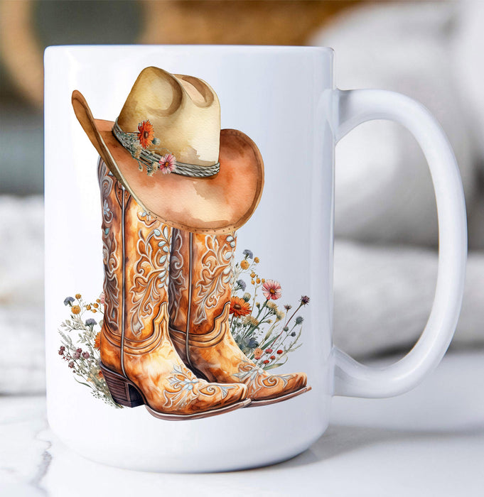 Western Cowboy Boots Country Flowers Coffee Mug