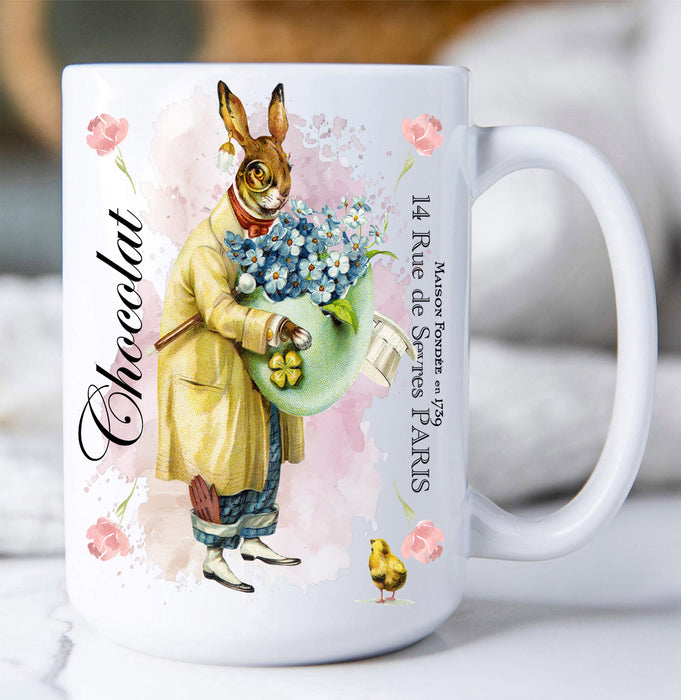 Vintage French Easter Bunny Chocolate Coffee Mug