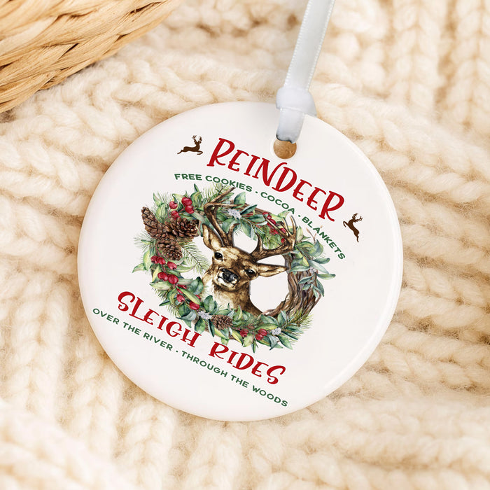 Christmas Reindeer Sleigh Rides Ornament