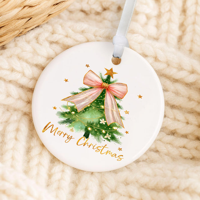 Merry Christmas tree Bow Gold  Ornament
