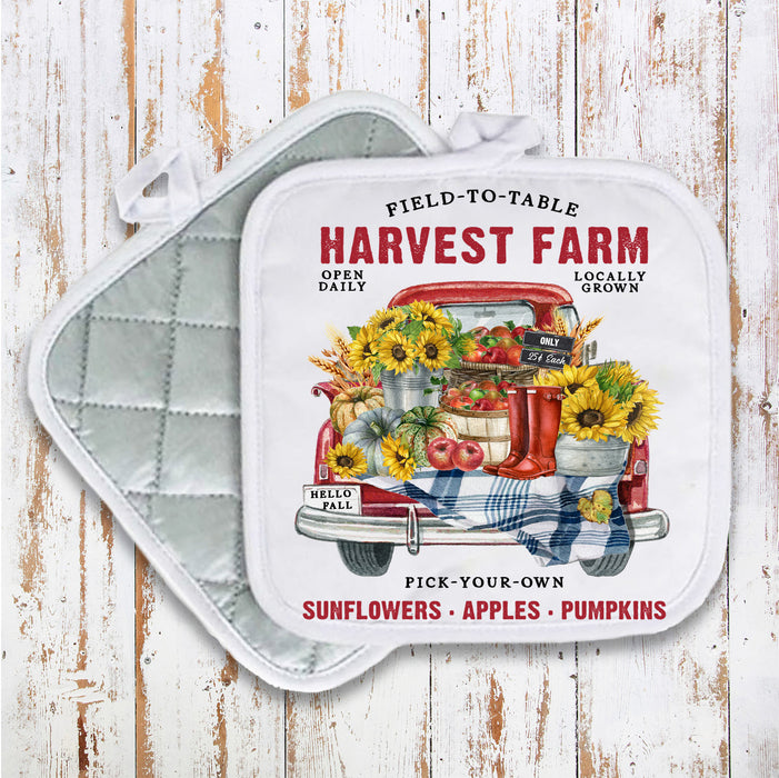 Autumn Fall Harvest Farms Red Truck Pot Holder Oven Mitt