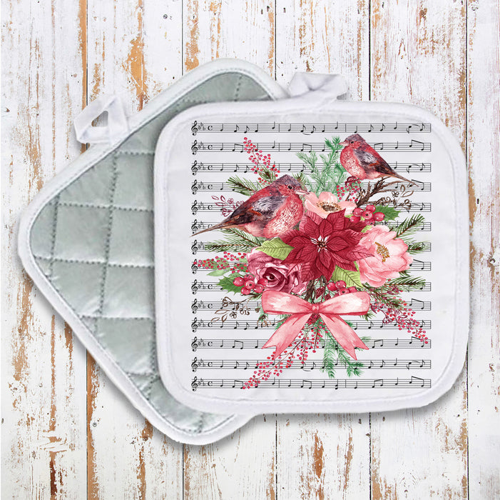 Christmas Red Cardinals Musical Notes Pot Holder