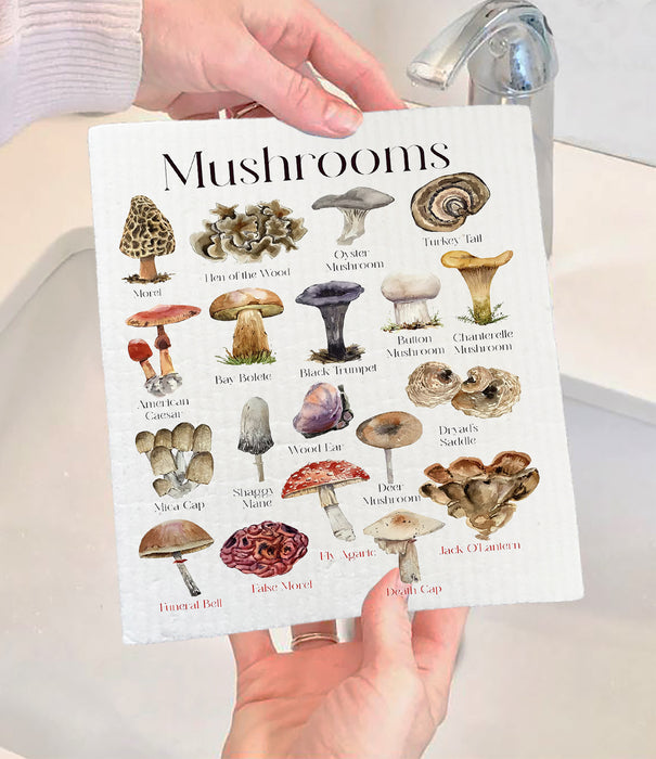 Vintage Mushrooms Variety Swedish Dishcloth