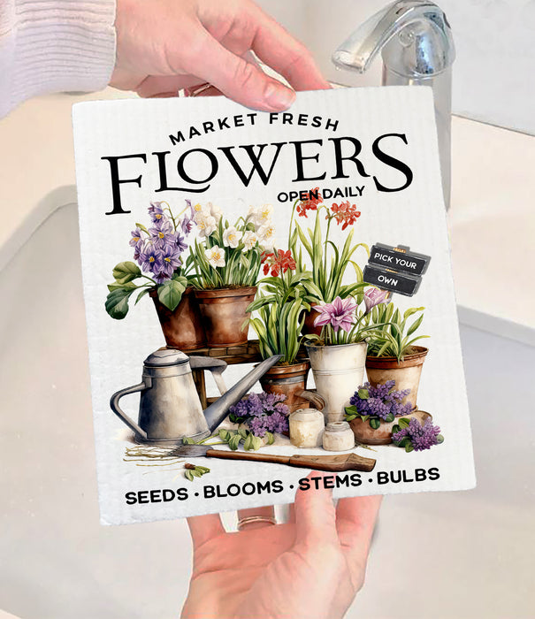 Market Fresh Garden Flowers Swedish Dishcloth