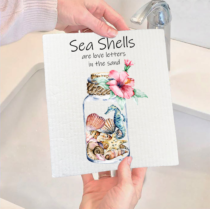Sea Shells are a Love Letter  SWEDISH DISH CLOTH