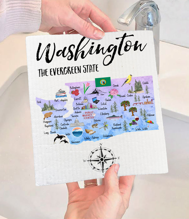 Washington State Map State Map Souvenir SWEDISH DISH CLOTH