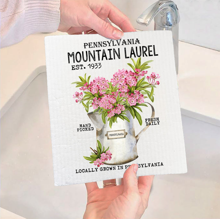 Pennsylvania State Flower Mountain Laurel Souvenir Kitchen SWEDISH DISH CLOTH