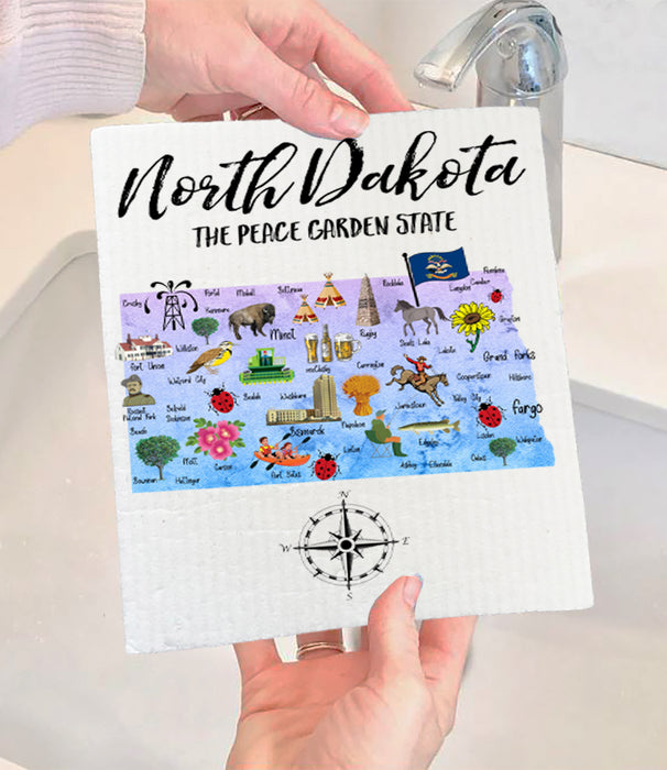 North Dakota State Map Swedish Dishcloth