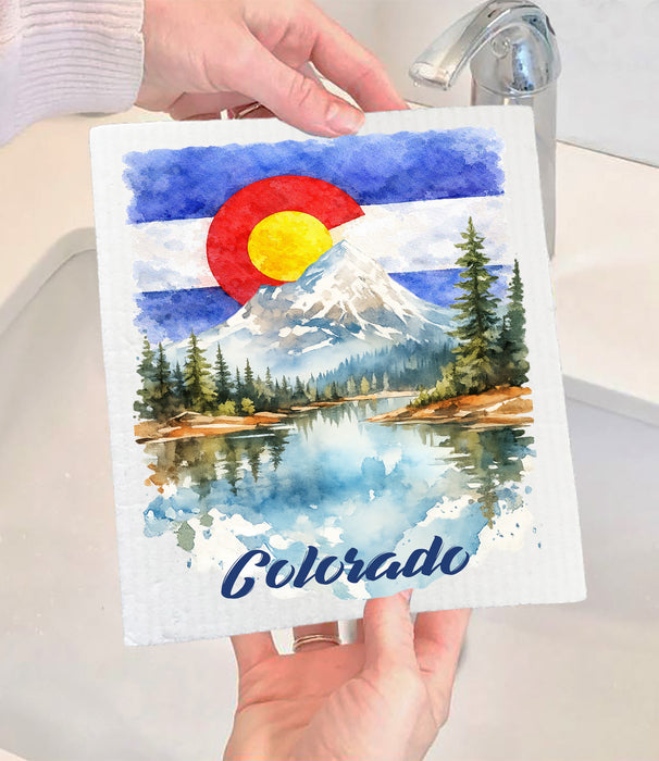 Colorado Mountain Scene State Flag Swedish Dishcloth