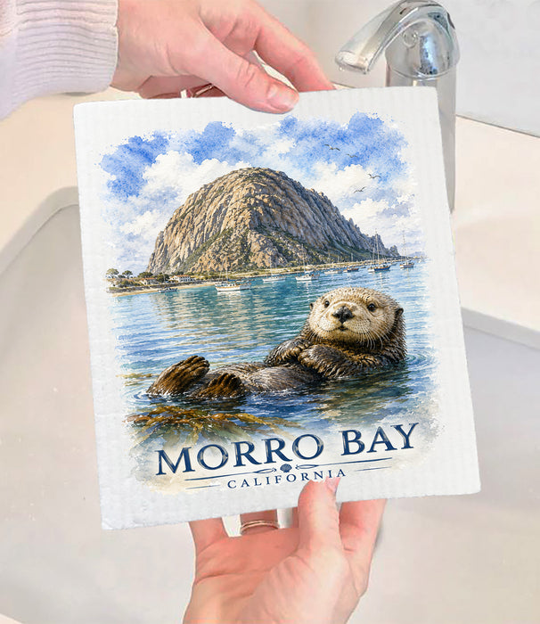 Morro Bay Otter with Rock Swedish Dishcloth