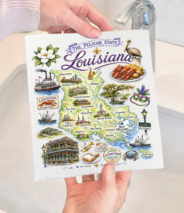 Louisiana State Map Souvenir Swedish Dishcloth