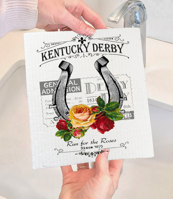 Kentucky Derby Horse Shoe Roses Kitchen SWEDISH DISH CLOTH