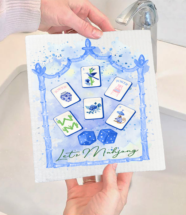 Let's Mahjong Blue Swedish Dishcloth