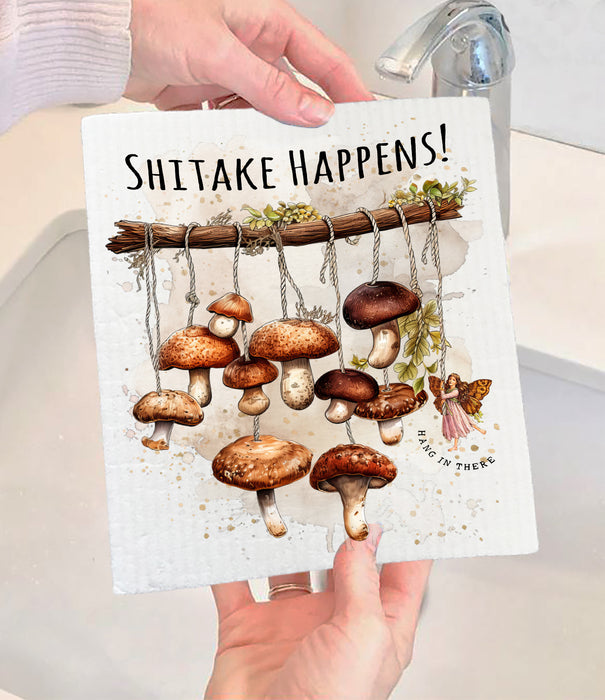Shitake Happens Mushrooms Funny Swedish Dishcloth