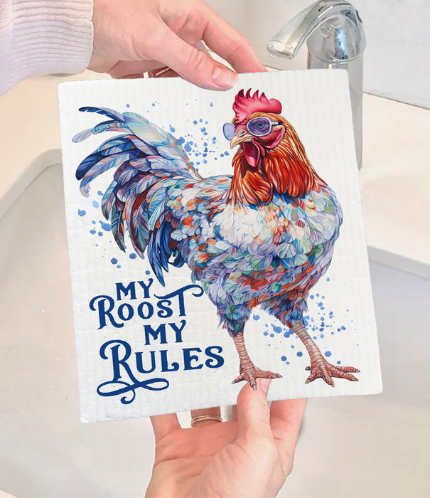 My Roost My Rules Country Rooster Swedish Dishcloth