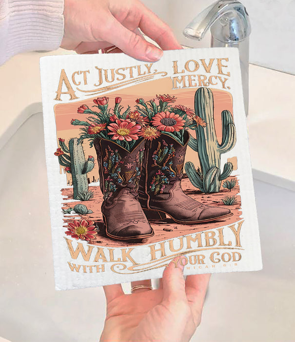 Walk Humble with God Western Spiritual Swedish Dishcloth