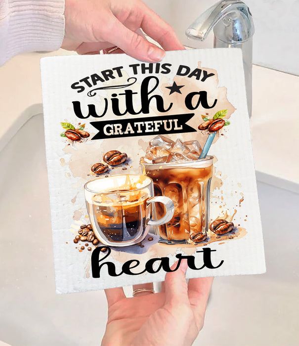 Start this Day Grateful Coffee Spiritual Swedish Dishcloth
