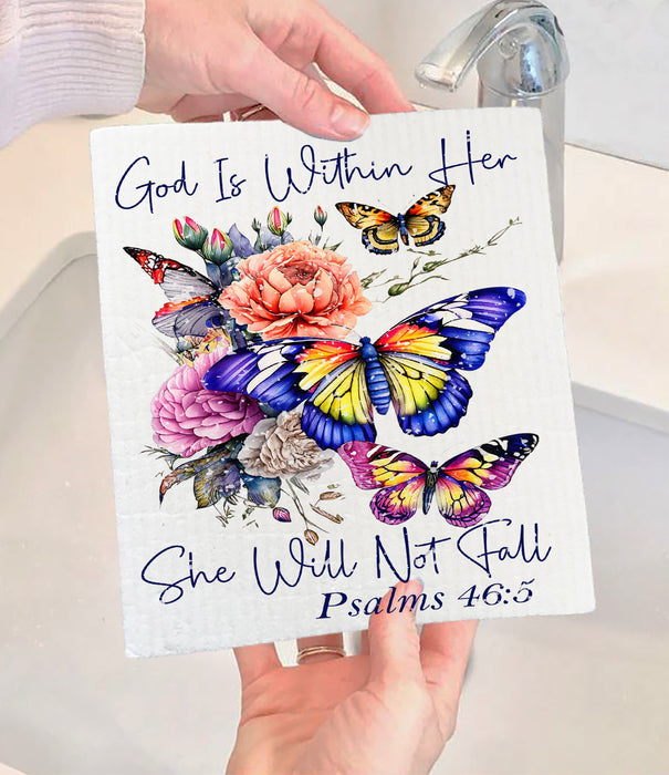 She Will Not Fall Butterfly Spiritual Swedish Dishcloth