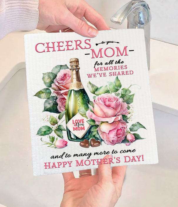 Cheers to Mom Mothers Day Swedish Dishcloth