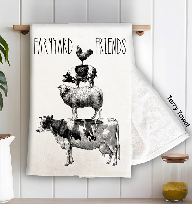 Farmyard Friends Cow Sheep Pig Chicken Cotton Terry Towels