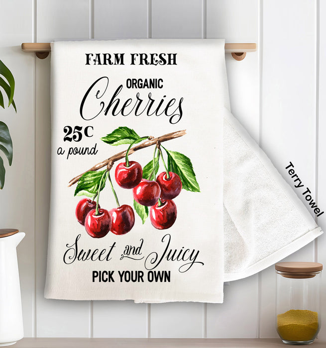 Farm Fresh Organic Cherries Kitchen Cotton Terry Towels